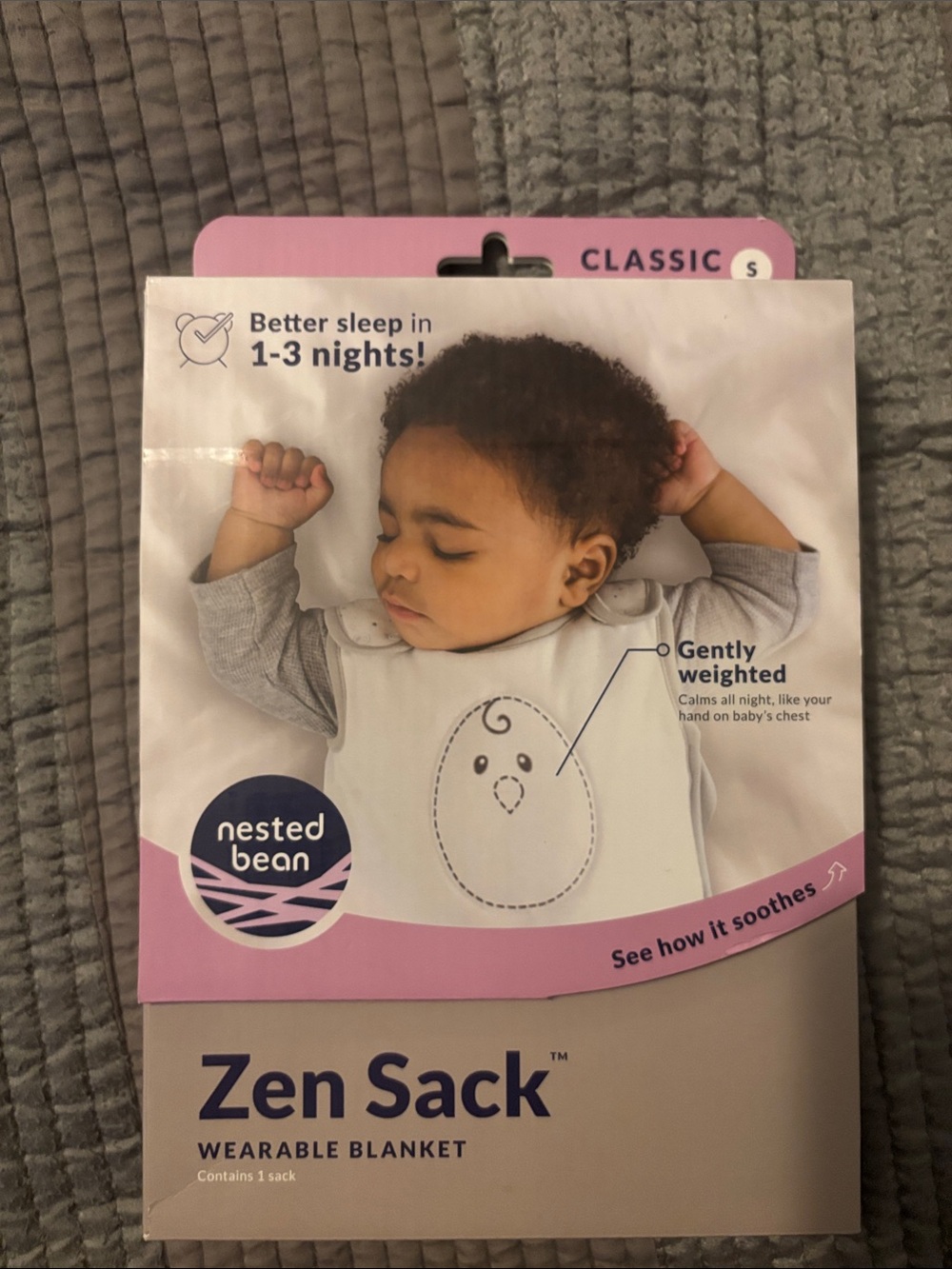 Nested Bean Zen Sack Wearable Blanket - Pink and White Packaging